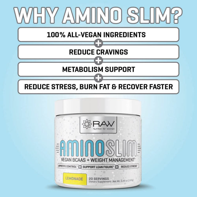 Amino Slim - Slimming BCAA Weight Loss Drink for Women, Vegan Amino Acids & L-Glutamine Powder for Post Workout Recovery & Fat Burning | Daily Appetite Suppressant, Metabolism Booster & Stress Relief