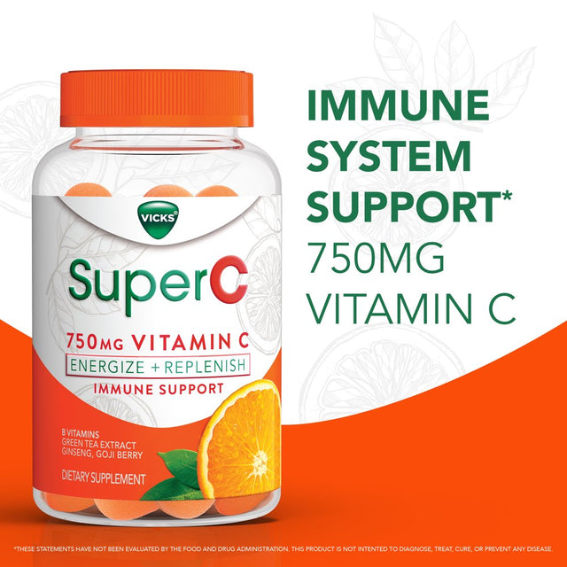 Vicks Super C Immune Support Gummies, 750Mg Vitamin C, Dietary Supplement, Citrus, 36 Ct