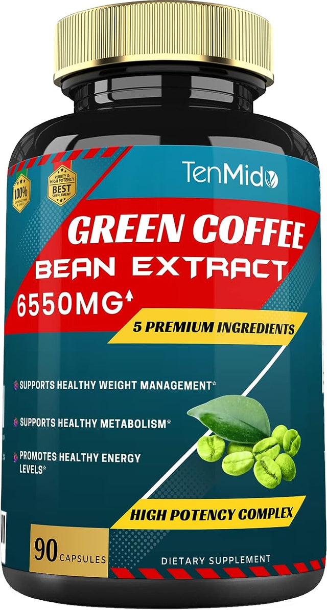 Green Coffee Bean Extract Capsules 6550Mg, 3 Months Supply with Garcinia, Olive, Green Tea, Kidney, Black Pepper | Support Weight Management, Improves Energy Booster Supplement Herbs