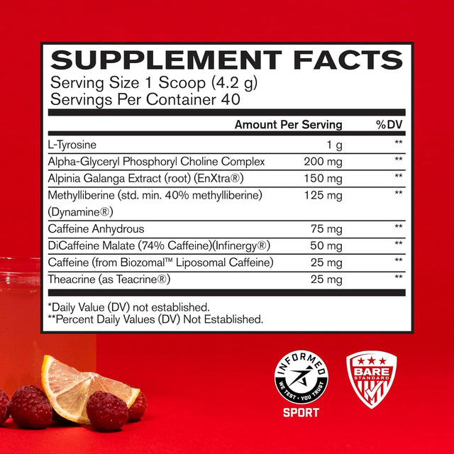 BARE PERFORMANCE NUTRITION, BPN In-Focus Brain Support Supplement, Improve Focus Mood Energy, Alpha GPC, Raspberry Lemonade