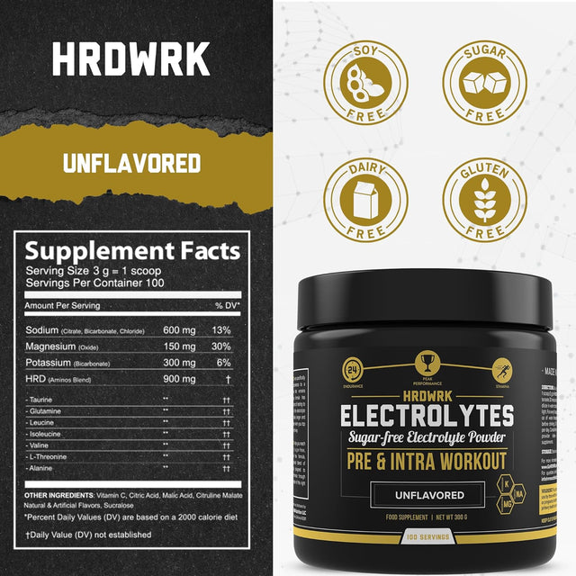 HRDWRK - Electrolytes Powder Keto Hydration Sugar Free with Magnesium, Potassium and Sodium - 100 Servings | Boost Endurance and Reduce Fatigue with This Electrolytes Supplement - Maximum Hydration