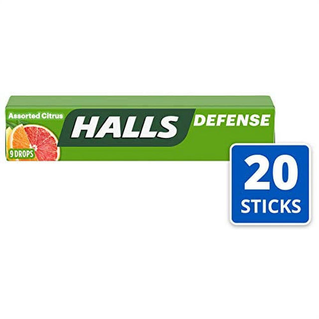 HALLS Defense Assorted Citrus Vitamin C Drops, 20 Packs of 9 Drops (180 Total Drops)