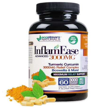 All Natural Inflam Assist Ease Turmeric Curcumin plus Maximum Support 3000 Mg Gluten Free 60 Count Supplement Pills (Packaging May Vary)