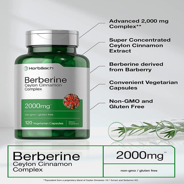 Berberine plus Ceylon Cinnamon | 2000Mg | 120 Capsules | by Horbaach