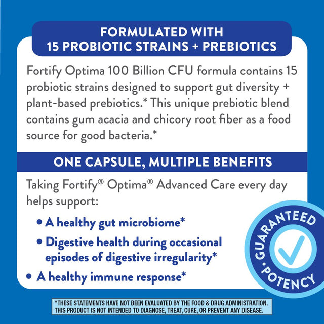 Nature’S Way Fortify Optima Daily Probiotic, 100 Billion CFU, 15 Strains, Digestive & Immune Support*, with Prebiotics, 30 Capsules