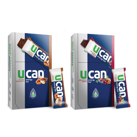 UCAN Chocolate Almond Butter & Cherry Berry Energy Bars Bundle - No Added Sugar, Soy-Free, Non-Gmo, Vegan, & Keto-Friendly