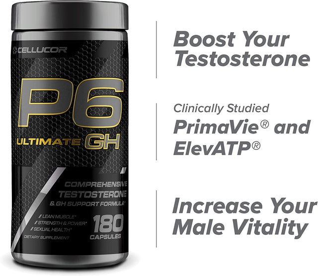 Cellucor P6 Ultimate GH Test Booster for Men, Growth Hormone Support Pills for Protein Synthesis & Fat Metabolism, 180 Capsules