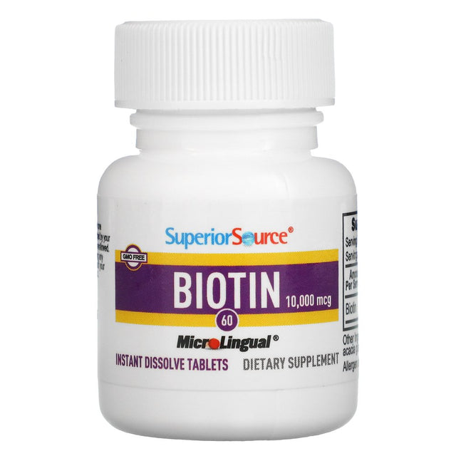 Superior Source Biotin 10000 Mcg under the Tongue Quick Dissolve Sublingual Tablets 60 Count, Supports Healthy Hair, Skin and Nail Growth, Helps Support Energy Metabolism, Non-Gmo