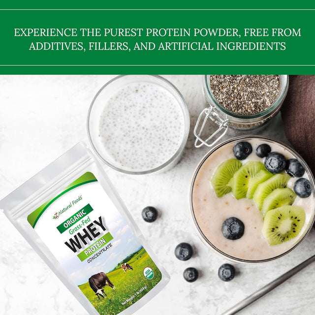 Z Natural Foods Organic Grass-Fed Whey Protein Powder, Nutrient Rich, Unflavoured & Hormone Free Protein Powder, Great in Shakes, Smoothies, Paleo, & Keto Drinks, Gluten Free, Non-Gmo, 1 Lb