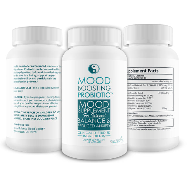 Mood Boosting Probiotic Mood Supplement - Universal Formula for Women & Men - Prebiotic & Probiotic Support for Full Body Benefits - Aid Improved Digestive Health & Immune Health - 60 Count