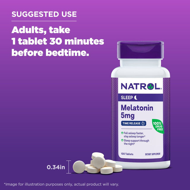 Natrol Melatonin Time Release Sleep Aid Tablets, Drug-Free Supplement, 5Mg, 100 Count