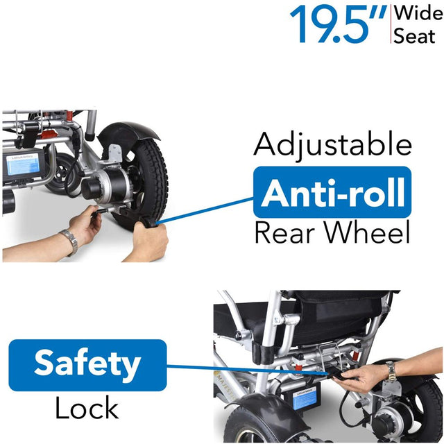 Culver Mobility - WILDCAT - Foldable Ultra Lightweight Heavy Duty Airline Approved Electric Wheelchair 330 Lbs. Max Load-500W-13 Miles - SILVER