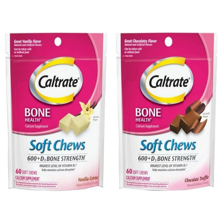 Caltrate Calcium Vitamin D Soft Chew, Vanilla Crme & Choclate Truffle Pack, 120 Count Each