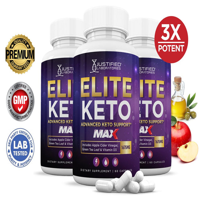 (3 Pack) Elite Keto ACV MAX Pills 1675Mg Dietary Supplement 180 Capsules