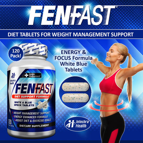 FENFAST Diet Pills Weight Management Support W/ Energy Enhancers, 120 Tablets, Easy to Take