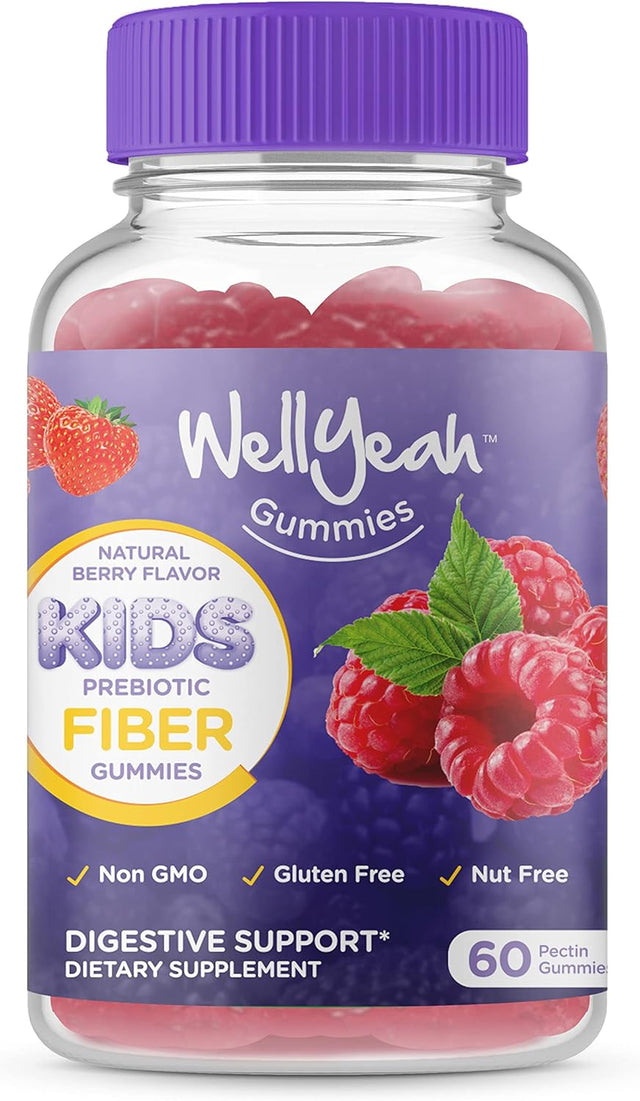 Prebiotic Fiber Gummies for Kids - Digestive System Support, Doctor Recommended - Vegan Friendly and Gluten-Free, GMO Free - Yummy Berry Flavors - 60 Count