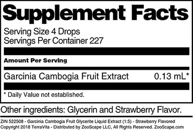 Terravita Garcinia Cambogia Fruit Glycerite Liquid Extract (1:5) - Strawberry Flavored (1 Oz, ZIN: 522508)