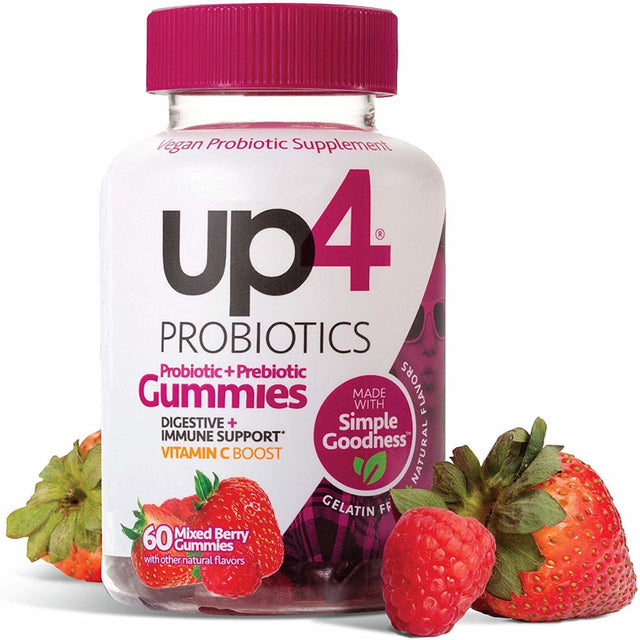 Up4 Probiotic Gummies, Digestive and Immune Support with Prebiotics and Vitamin C, Gluten Free, Vegan, Non-Gmo, 60 Count