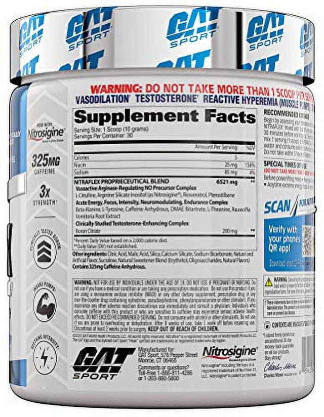 GAT Clinically Tested Nitraflex, Testosterone Enhancing Pre Workout, Blue Raspberry