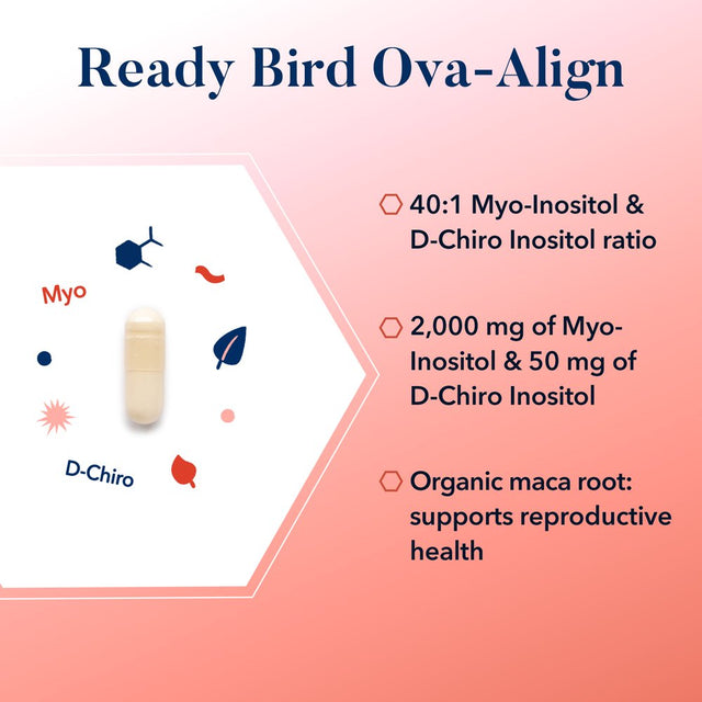 Ready Bird Ova-Align, Myo-Inositol & D-Chiro-Inositol Blend, 40:1 Ratio, 2000 Mg per Serving, Organic Maca Root, Vitamin B8, Healthy Ovarian Support, Hormone Balance for Men & Women, Non-Gmo, 30 Ct