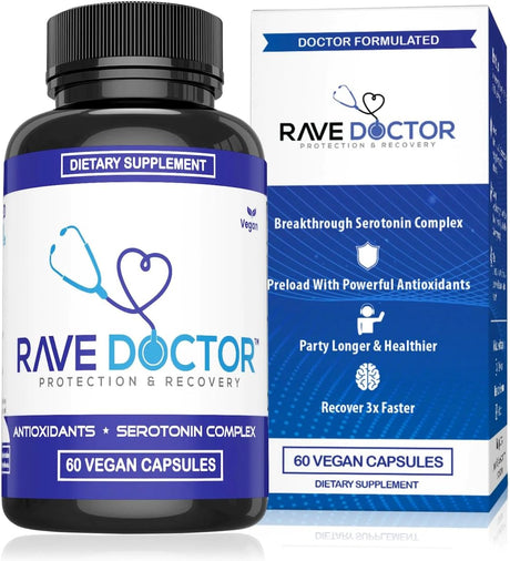 Rave Doctor 5 HTP Supplement - Essential Rave Vitamins for Festival Goers, Rave Accessories, Festival Essentials, Festival Gear, Rave Essentials, 5Htp Supplement