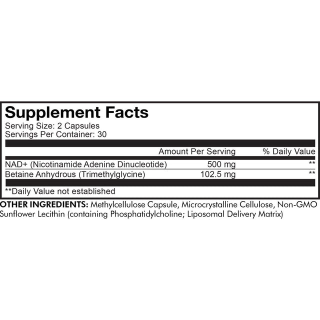 Codeage Liposomal NAD+ Supplement, Betaine Anhydrous, Nicotinamide Adenine Dinucleotide Pills, 60 Ct