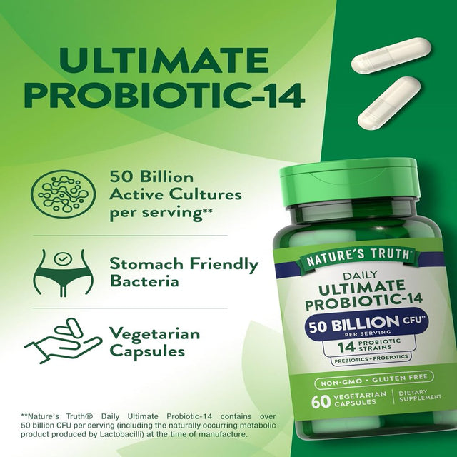 Probiotic 50 Billion CFU | 200Mg Prebiotics | 60 Capsules | Vegetarian, Non GMO & Gluten Free Supplement for Men and Women | Supports Digestive Balance | by Nature'S Truth