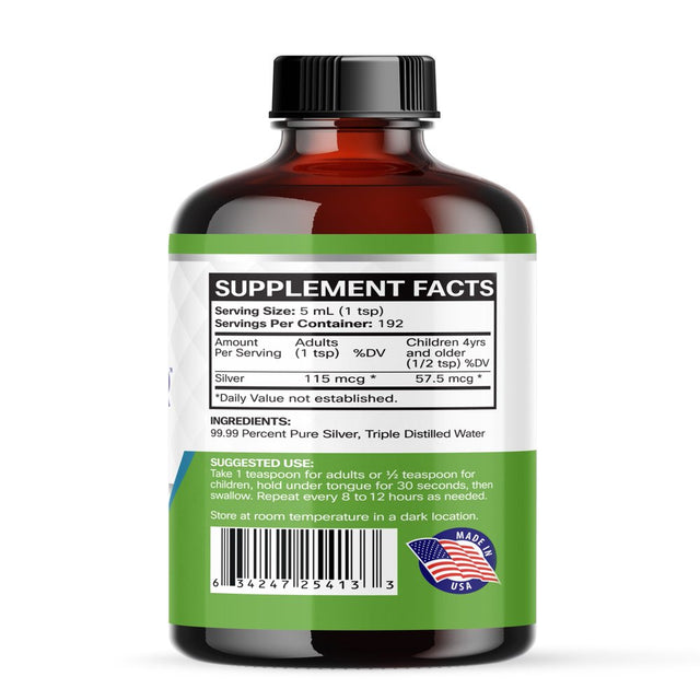 Prosilver Ionic Silver Liquid, Optimized 20 PPM Bio-Active Liquid Silver for Immune Support, Maximum Absorption Ionic Silver in Dark Glass Bottle with Dropper, 192 Servings, 32Oz - Thrival Labs