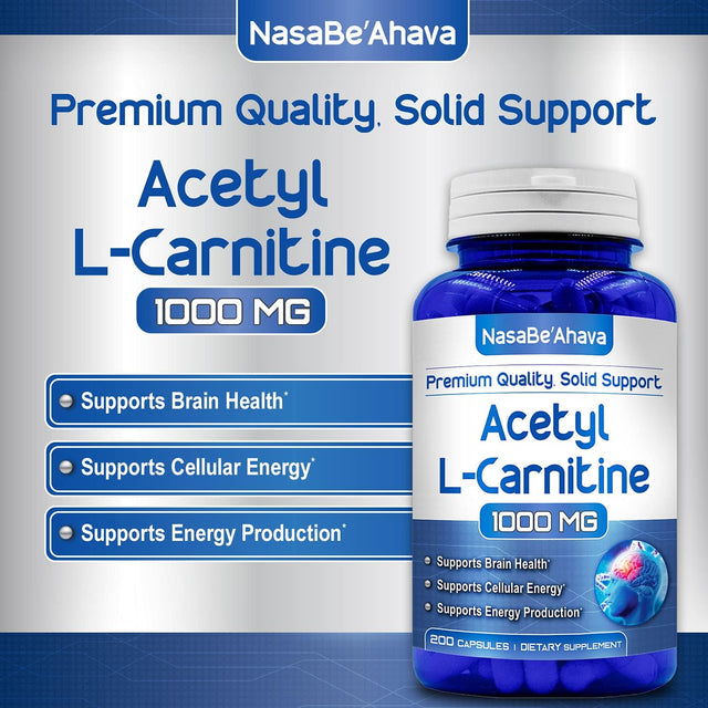 Acetyl L-Carnitine 1000Mg Max Strength - 200 Veggie Capsules - High Dosage Acetyl L Carnitine