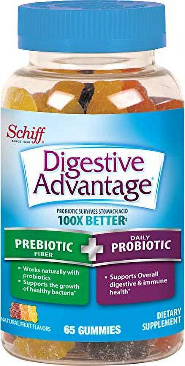 Digestive Advantage Prebiotic Fiber plus Probiotic Gummies, 65 Count (Pack of 2)