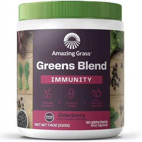 Amazing Grass, Greens Blend Immunity Powder, Elderberry, 7.4 Oz, 30 Servings