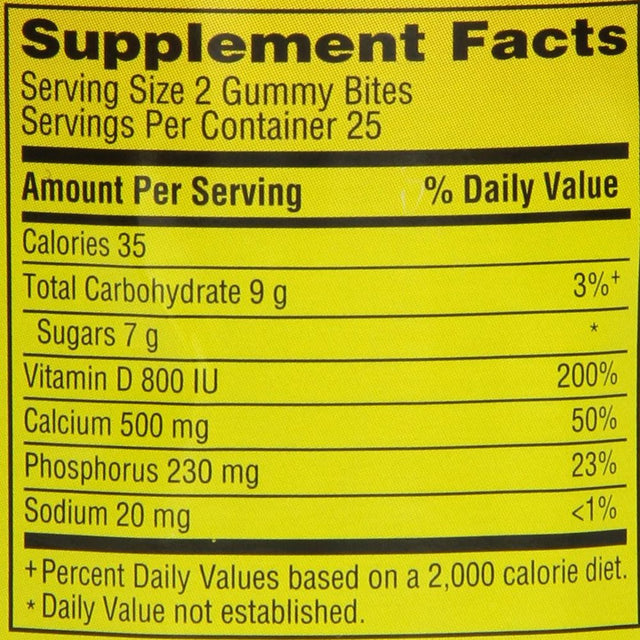 Caltrate Gummy Bites (Black Cherry, Strawberry, Orange Flavors, 50 Count) Calcium and Vitamin D3 Supplement, 500 Mg