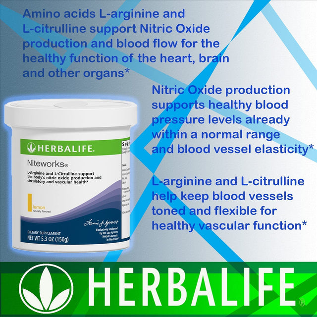 Herbalife Niteworks 15 Servings 150G (Lemon) Naturally Flavored: with L-Arginine and L-Citruline