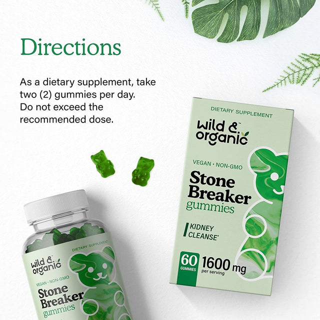 Wild & Organic Stone Breaker Gummies - Chanca Piedra for Kidney Cleanse, Liver & Gallbladder Support 60 Ct