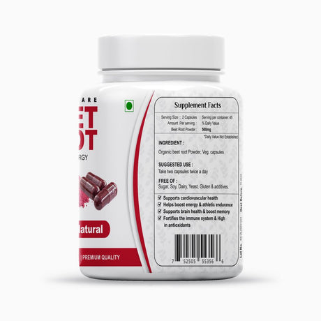 Beet Root Capsules 90, 500Mg Helps in Brain,Muscle & Heart Health