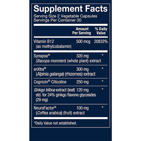 Advanced Nootropic Formula - Supports Cognitive Health & Brain Function (60 Vegetarian Capsules)