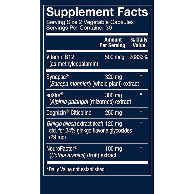 Advanced Nootropic Formula - Supports Cognitive Health & Brain Function (60 Vegetarian Capsules)