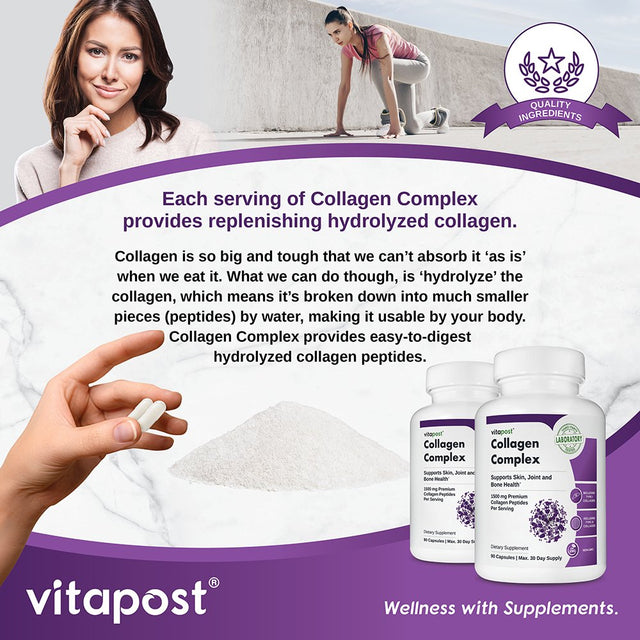 Vitapost Collagen Complex Supplement Supports Skin, Bone and Joint Health - 90 Capsules