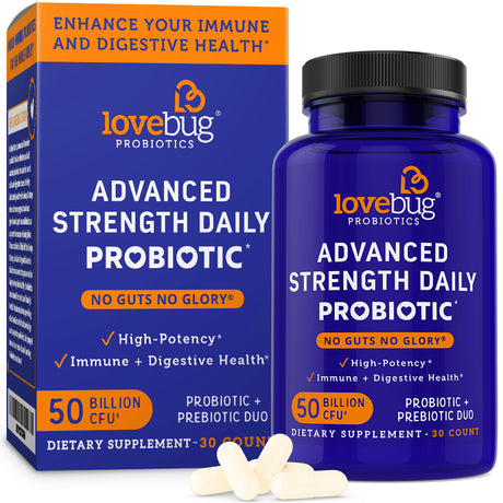 Lovebug Probiotics No Guts No Glory Advanced Strength Daily Probiotic, 30 Count