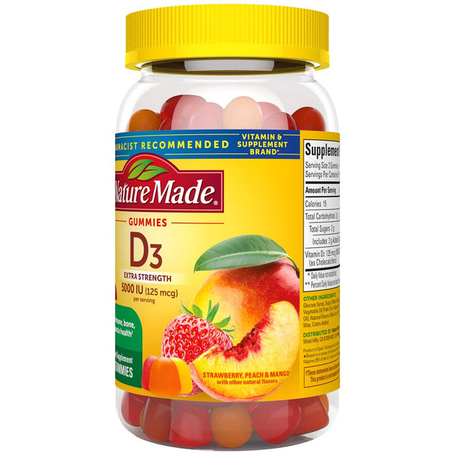 Nature Made Extra Strength Vitamin D3 5000 IU (125 Mcg) per Serving Gummies, Dietary Supplement, 150 Count