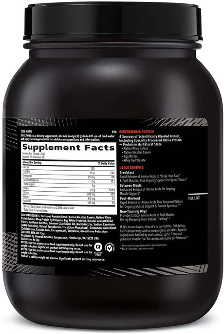 GNC AMP Sustained Protein Blend | Targeted Muscle Building and Exercise Formula | 4 Protein Sources with Rapid & Sustained Release | Gluten Free | Cinnamon Toast | 28 Servings