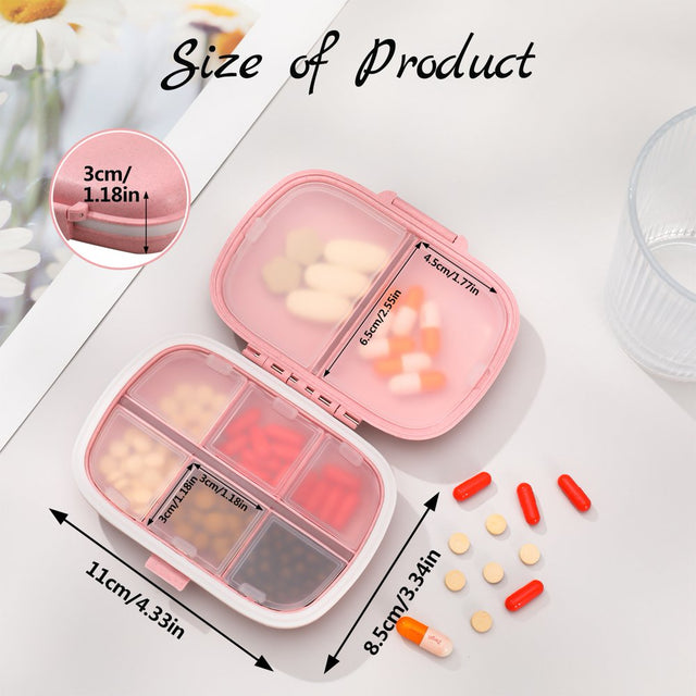 HEQUSIGNS 4 Pack Double Layer 8 Compartments Travel Pill Box, Pill Organizer Moisture Proof Portable Small Medicine Container for Vitamins, Fish Oil or Small Tablets