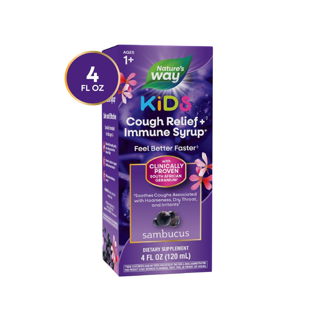 Nature'S Way Sambucus Kids Cough Relief + Immune Syrup, with Elderberry Extract & Vitamin C, 4 Fl Oz