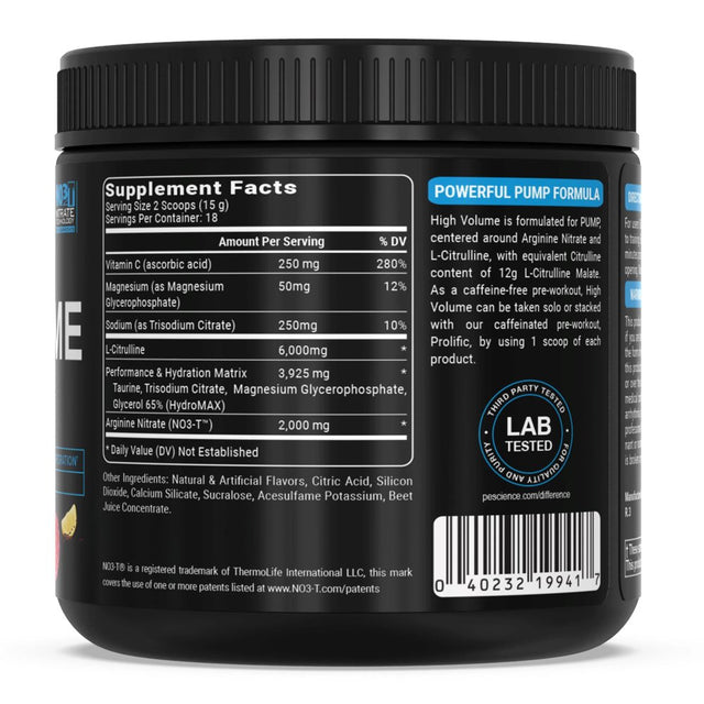 High Volume Supreme Nitric Oxide Matrix Caffeine-Free Pre-Workout - Paradise Cooler (8.9 Oz / 18 Servings)