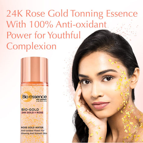 Bio-Essence Bio-Gold Rose Gold Water Toner Contains Pure 24K Gold Flakes with High Antioxidant Power, Hyaluronic Acid, Niacinamide, Peptides, Japanese Rose Extract (Eijitsu) and Unique Bio-E