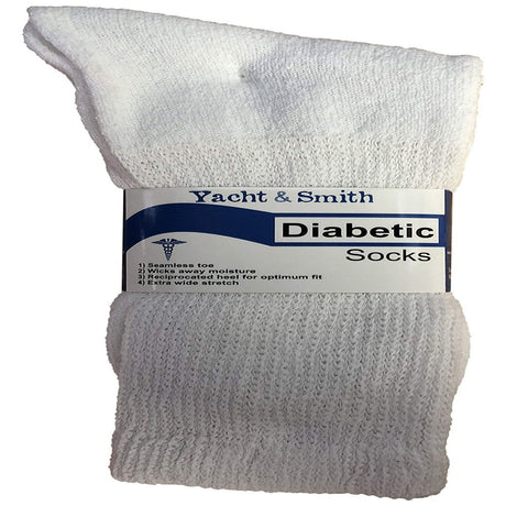 Yacht&Smith Diabetic Socks for Men, Superior Comfort, Loose Fit, Neuropathy Edema (12 Pairs White)