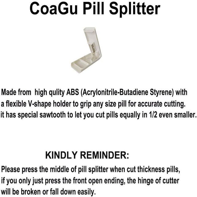 Coagu Pill Cutter and Splitter with Dispenser, Cuts Pills, Vitamins, Tablets, Stainless Steel Blade, Travel Sized