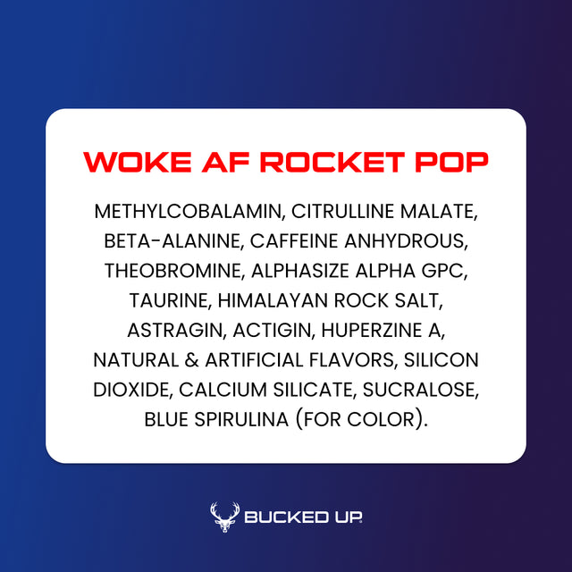 Bucked up Woke Af Pre-Workout Powder, Increase Energy, Rocket Pop, 333Mg Caffeine, 20 Servings