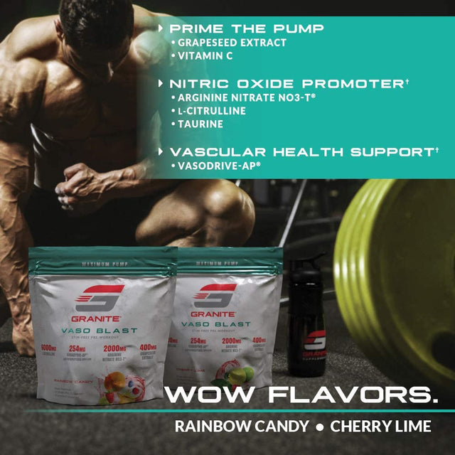 Granite® Vaso Blast Advanced 'Stim-Free' Pre-Workout (Cherry Lime) | Supports Vasodialation, NO Conversion, & ACE Inhibition for Max Pump with Grapeseed Extract, Arginine Nitrite, & Vasodrive-Ap®