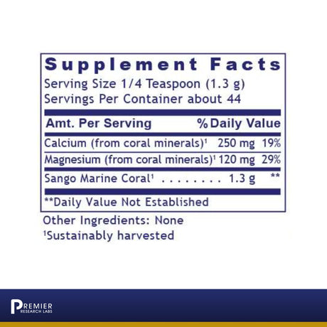 Premier Research Labs Calcium Magnesium - Pure Sango Marine Coral Powder - Supports Bone, Joint, Teeth & Alkaline Ph for Whole-Body Health - Non-Gmo Supplement with No Added Stearates - 2 Oz